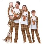 Pyjama Noel famille assorti Tshirt carreaux renne pantalon long papa maman enfant 13 ans détente confort fêtes cadeau