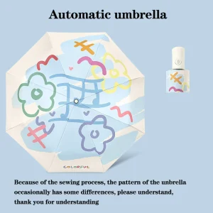 Parapluie automatique UV coloré compact protection solaire pluie voyages design moderne motifs fleuris tissu polyester usage quotidien jeune public Parapluie automatique UV coloré compact protection solaire pluie voyages design moderne motifs fleuris tissu polyester usage quotidien jeune public