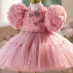 Robe de soirée pour enfant fille en tulle fleur princesse occasion spéciale anniversaire mariage princesse mode girly élégant tissu doux confortable robe longueur genou