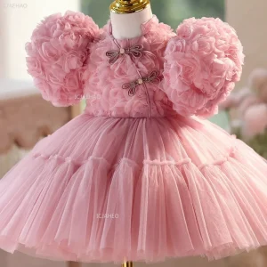 Robe de soirée pour enfant fille en tulle fleur princesse occasion spéciale anniversaire mariage princesse mode girly élégant tissu doux confortable robe longueur genou