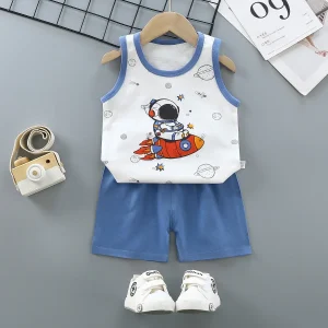 Ensemble été bébé coton astronaute débardeur short uni fille garçon 13 ans confort respirant style ludique Ensemble été bébé coton astronaute débardeur short uni fille garçon 13 ans confort respirant style ludique