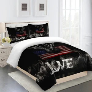 Parure de lit motif cerf noir housse couette et taies oreiller design audacieux polyester chambre bébé ou adulte 140×200 cm