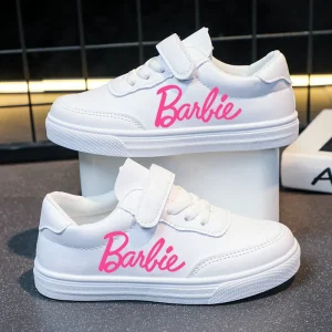 Chaussures Barbie baskets blanches pour enfants décontractées confortables style moderne idéales pour l&rsquo;école les loisirs et les jeunes filles design sportif logo rose Barbie