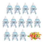 Boîte à bonbons bébé flacons décoratifs fête naissance cadeaux baby shower décoration table rubans satin argenté style moderne idée cadeau naissance