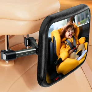 Miroir de sécurité voiture pour bébé surveillance enfant siège auto fixation rapide vision 360° facile à installer design moderne plastique et métal noir pratique et rassurant