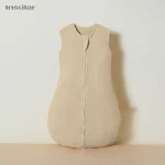 Sac de couchage bébé Insülar sac à langer bébé sans manches couverture de couchage pour nouveauné fermeture éclair 2 voies tissu doux respirant design moderne minimaliste beige neutre