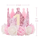 Couronne en feutre pailletée pour premier anniversaire bébé fille 1 pièce décoration festive accessoire célébration cadeau rose