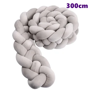 Coussin tressé protection berceau 300cm décoration chambre bébé gris uni moderne doux matériau polyester qualité premium Coussin tressé protection berceau 300cm décoration chambre bébé gris uni moderne doux matériau polyester qualité premium