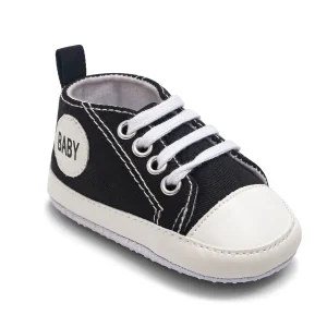 Baskets toile classique bébé antidérapant chaussures premier pas garçons filles 13 ans confortable mode noir blanc