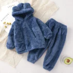 Ensemble vêtements bébé doux hiver hoodie pantalon peluche cadeau enfant garçon fille 46 ans
