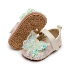 Chaussures de Princesse pour Bébé Fille 3D Papillon Brillant Mignon Antidérapant Plates à Essence Coton Été