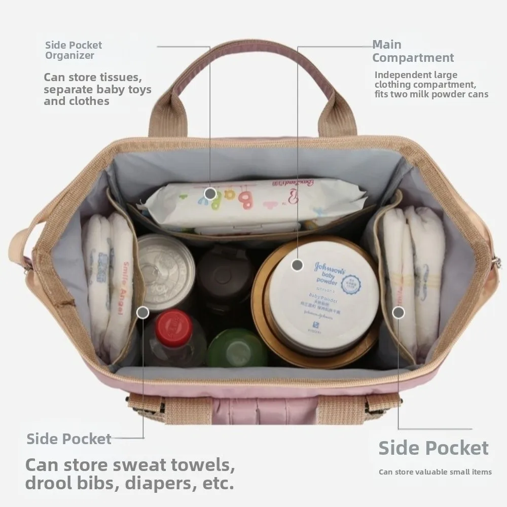 Sac à dos multifonctionnel pour maman portable grande capacité sac de change pour bébé léger et pliable design moderne rose