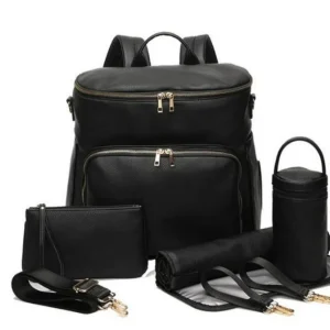 Sac à dos en cuir PU organizer multifonction accessoires inclus voyage travail quotidien style moderne noir élégant