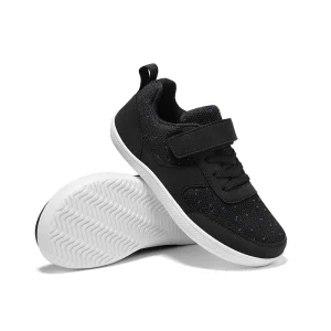 Chaussures enfants bout large pieds nus baskets légères antiglisse Velcro laces textile respirant moderne noir bleu