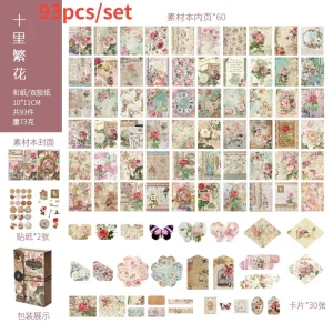 Ensemble de scrapbooking vintage avec autocollants papiers décoratifs et cartes artisanales  93 pièces en papier adhésif  Design romantique shabby chic  Idéal pour cartes et albums