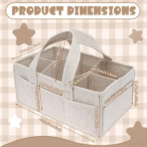 Caddie à couches en tissu feutré polyester sac de rangement portable avec poignées compartiments multiples design minimaliste beige idéal pour stockage bébé