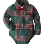 Bébé garçon body chemise manches longues Baptême Fête mariage Baptême Noël bébé garçon élégant confortable coton vert carreaux