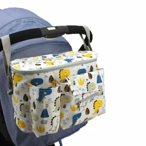 Sac de poussette grande capacité imperméable avec poches multiples et design animaux fixations pratiques pour rangements bébé