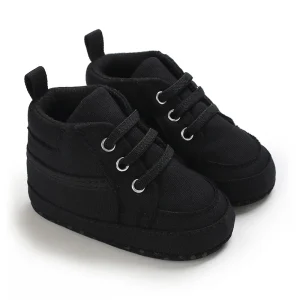 Bottines montantes bébé garçon fille chaussures souples antialé pour premiers pas style sportif couleur noire Bottines montantes bébé garçon fille chaussures souples antialé pour premiers pas style sportif couleur noire