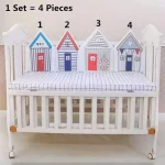Ensemble Protection Lit Bébé en Coton Forme Maison Moderne 4 Pièces AntiCollision