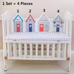 Ensemble Protection Lit Bébé en Coton Forme Maison Moderne 4 Pièces AntiCollision