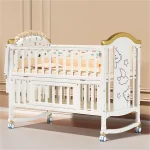 Berceau bébé en bois massif style européen blanc avec roues et barre abaissable  Lit bébé moderne et sécuritaire pour chambre d&rsquo;enfant 06 ans