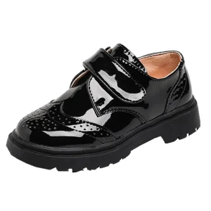 Chaussures enfants garçons cuir noir escarpins classiques occasionnels mariage école spectacle velcro antigelssant