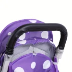 Poussette pour poupées jouet éducatif pour enfants design ludique avec poignée confortable tissu polyester coloris violet et pois blancs
