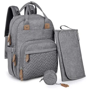 Sac à dos multifonctionnel PANGDUpun 3 pièces grande capacité étanche sac à langer pour bébé Style moderne et minimaliste couleur gris et marron Sac à dos multifonctionnel PANGDUpun 3 pièces grande capacité étanche sac à langer pour bébé Style moderne et minimaliste couleur gris et marron