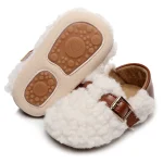Chaussures de Marche bébé Premiers Pas Peluche Douce Épaissie Chaude Hiver Automne Intérieur Mode Blanc Beige Brun Unisexe 01 Ans