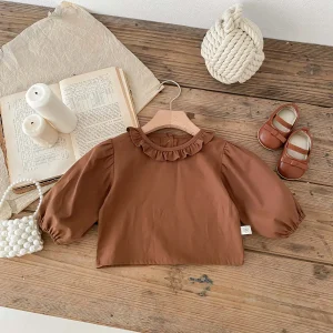 Haut bébé fille 024 mois crop top manches bouffantes col volant coton doux style moderne vintage vêtement bébé fille naissance Haut bébé fille 024 mois crop top manches bouffantes col volant coton doux style moderne vintage vêtement bébé fille naissance