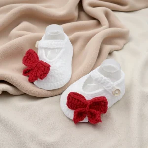 Chaussons bébé doux intérieur blancs nœud rouge confortables toutpetits premiers pas naissance Chaussons bébé doux intérieur blancs nœud rouge confortables toutpetits premiers pas naissance