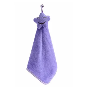 Serviette de bain bébé en peluche douce design étoile souriante couleur violette salle de bain et cuisine accessoire enfant pratique et sécuritaire