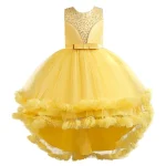 Robe de cérémonie pour filles robe princesse effet tulle jaune doré strass sans manches 46 ans