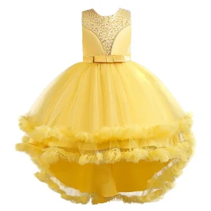 Robe de cérémonie pour filles robe princesse effet tulle jaune doré strass sans manches 46 ans Robe de cérémonie pour filles robe princesse effet tulle jaune doré strass sans manches 46 ans