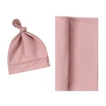 Couverture en mousseline de coton doux pour bébé ensemble bonnet et étoffe 80x80cm unisexe idéal pour swaddling photos cadeau prénatal rose pâle