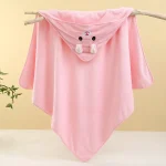 Serviette de bain bébé en polyester doux design lapin rose capuche avec oreilles idéale pour nouveauné fille et garçon