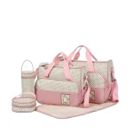 Sac à langer 5 pièces grande capacité nécessaire bébé poche bouteille isolée style moderne couleurs pastel confort et sécurité pratique pour sorties