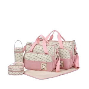 Sac à langer 5 pièces grande capacité nécessaire bébé poche bouteille isolée style moderne couleurs pastel confort et sécurité pratique pour sorties