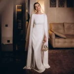Robe de mariée musulmane hijab Cape manches droites modeste robe de mariée personnalisée 2025
