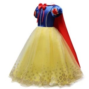 Robe de princesse en satin et tulle pour enfants Costume de fête d&rsquo;anniversaire Matériaux doux Style classique Accessoires inclus