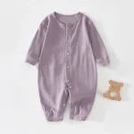 Pyjama bébé unisexe coton bio tricoté sleepsuit manches longues violet doux barboteuse confort printemps été hiver