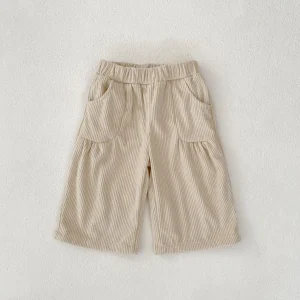 Pantalon d&rsquo;automne bébé 13 ans velours côtelé beige large élastique poches confortable style moderne garçon fille