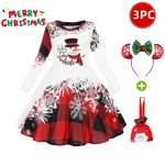 Robe de princesse pour filles, T-Shirt trapèze à manches longues, robes de fête de noël, à la mode, tenue décontractée, vêtements d&rsquo;automne pour filles – Red Dress 3PC