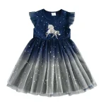 Robe de princesse licorne pour filles robe de fête avec motifs étoiles style fairy tale polyester et tulle taille enfant 38 ans