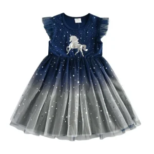 Robe de princesse licorne pour filles robe de fête avec motifs étoiles style fairy tale polyester et tulle taille enfant 38 ans