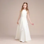 Robe de Noël en Mousseline de Soie pour Fille Cérémonie Longueur au Sol Col Rond Sans Manches Élégance et Douceur pour Bébé