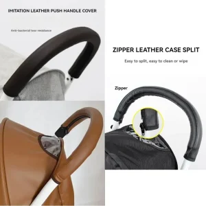 Housse pour guidon de poussette en cuir PU fermeture éclair lavable antidérapante absorbante style moderne Protection bébé Accessoires poussette Housse pour guidon de poussette en cuir PU fermeture éclair lavable antidérapante absorbante style moderne Protection bébé Accessoires poussette