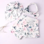 Ensemble 3 pièces Ylsteed pour nouveauné : turban lange headband floral doux en tissu léger idéal pour photo naissance bébé fille garçon