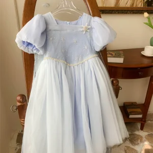 Robe princesse lumière bleue tulle broderie étoiles fete anniversaire mariage enfant 36 ans